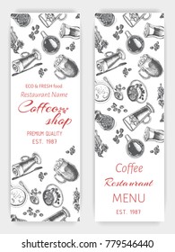 Vector illustration sketch - coffee shop. Card Menu coffee. vintage design template, banner.
