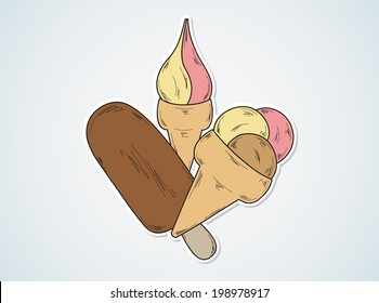 vector illustration, sketch of the cold ice cream