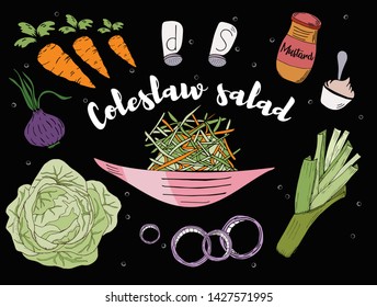 Vector illustration sketch - Coleslaw Salad marketCard menu. Vintage design template, banner. 