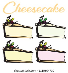 Vector illustration sketch of color cheesecake set color ink doodle