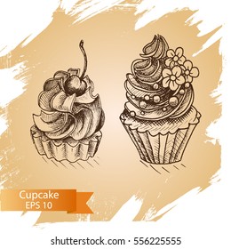 Vector illustration sketch cupcake