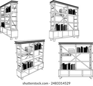 Vector illustration sketch of detailed design of modern minimalist bookcase furniture to decorate the living room