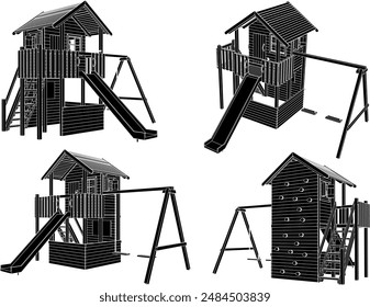 Vector illustration sketch of a detailed design for a children's toy playground in a city park field