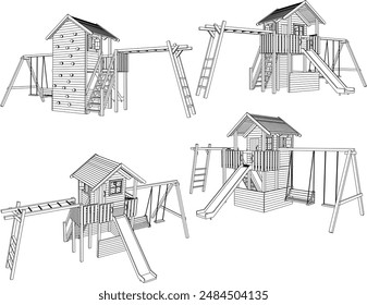 Vector illustration sketch of a detailed design for a children's toy playground in a city park field