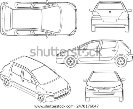 Vector illustration sketch of a detailed design drawing of a mini car for urban driving