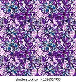 Vector illustration. Sketch, doodle, scribble. Cute girly seamless pattern drawn by hand. Repeated butterflies. Endless.
