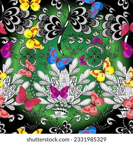Vector illustration. Sketch, doodle, scribble. Endless. Butterflies on a neutral, gray and white background. Seamless. Design with butterflies.