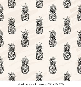 Vector illustration. Sketch drawing pineapple seamless pattern.