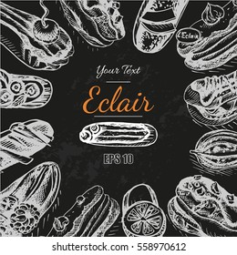Vector illustration sketch eclair.
Card menu profiterole.