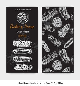 Vector illustration sketch eclair.
Card menu profiterole.