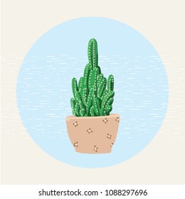 Vector illustration sketch. Element design. Hand drawn Cactus with Flat, cartoon style.