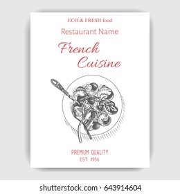 Vector illustration sketch - escargot.
Card Menu french cuisine. vintage design template, banner.
