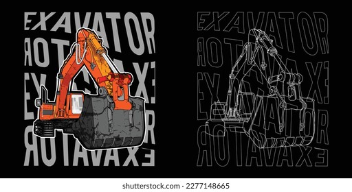 vector illustration and sketch of excavator vehicle