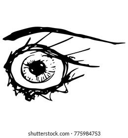 Vector illustration. Sketch of the eye with eyelashes. 