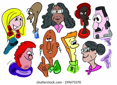 Vector illustration of sketch faces 