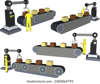 Vector illustration sketch of factory machine design drawing for industry with employees operating the tools