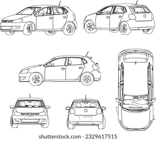 Vector illustration sketch of family racing citycar cartoon