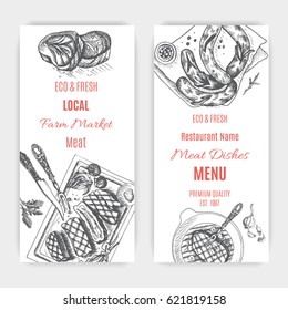Vector illustration sketch - farm market
Card local meat shop. vintage design template, banner.