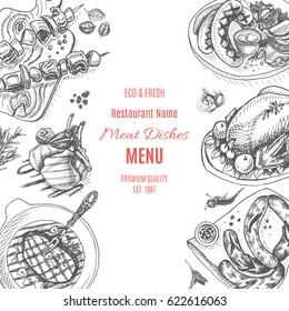 Vector illustration sketch - farm market
Card local meat shop. vintage design template, banner.