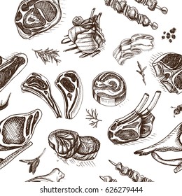 Vector illustration sketch - farm market
Card local meat pattern.