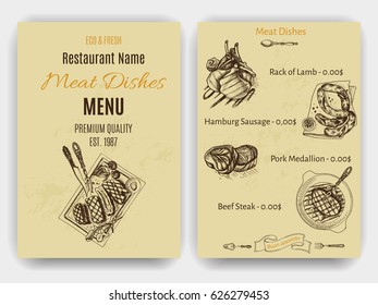 Vector illustration sketch - farm market
Card menu meat dishes. vintage design template, banner.