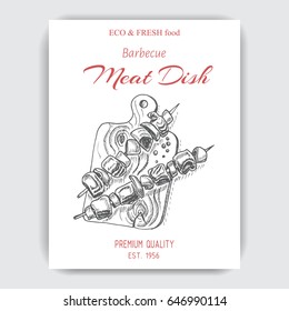 Vector illustration sketch - farm market
Card menu meat dishes. vintage design template, banner.