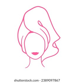 Vector illustration sketch of female portrait wrapped with towel in pink color