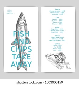Vector illustration sketch - fish market.
Card menu seafood. Vintage design template, banner.