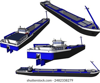 Esbozo de Ilustración vectorial de la prospección de peces Diseño de barcos contenedores dibujo para la industria Grande