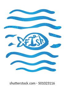 Vector illustration of a sketch of a fish and simple text