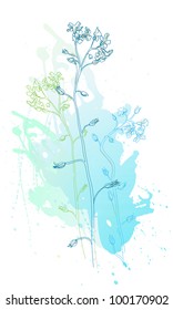 Vector illustration sketch of flowers in the watercolor background