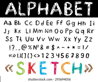 Vector Illustration With Sketch Font: Alphabet And Numbers 