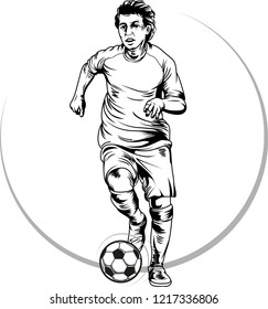 Vector illustration, sketch football player in action