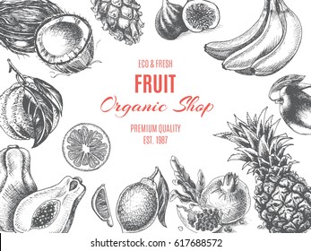 Vector Illustration Sketch - Fruit.
Card Menu Organic Shop. Vintage Design Template, Banner.