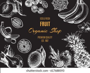 Vector illustration sketch - fruit.
Card Menu organic shop. vintage design template, banner.