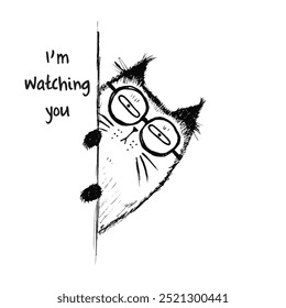 Vector illustration sketch of funny cat on white background