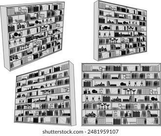 Vector illustration sketch of furniture design drawing, cupboard, decorative shelf, living room partition