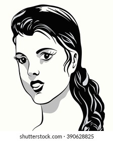 vector illustration sketch of a girl portrait image braided long hair in black and white