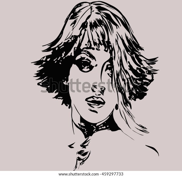 Vector Illustration Sketch Girls Head Image People Beauty