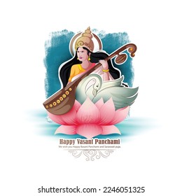 vector illustration sketch of Goddess of Wisdom Saraswati for happy Vasant Panchami.