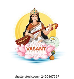 vector illustration sketch of Goddess of Wisdom Saraswati for happy Vasant Panchami.