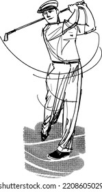 vector illustration sketch of the golfer in action