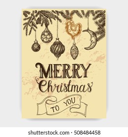 Vector illustration sketch - Greeting card with New year and Christmas.
Christmas-tree decoration