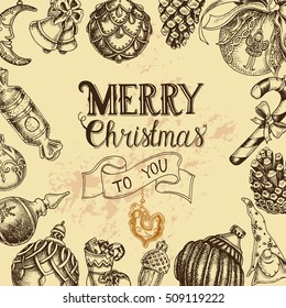 Vector illustration sketch - Greeting card with New year and Christmas.
Christmas-tree decoration