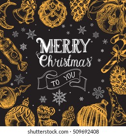 Vector illustration sketch - Greeting card with New year and Christmas.
Christmas-tree decoration