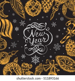 Vector illustration sketch - Greeting card with New year and Christmas.
Christmas-tree decoration