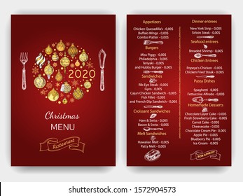 Vector illustration sketch - Greeting cards and holiday design. Vintage Xmas Menu for restaurant.