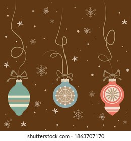 Vector illustration sketch - Greeting cards and holiday design. Christmas hand drawn Decorations.With balls, toys, mistletoe and fir-cone.Vintage pattern.Background with Christmas balls.USSR new year