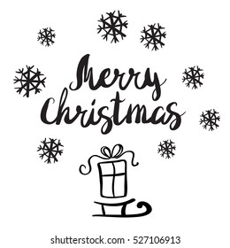 Vector illustration of a sketch greeting Christmas card with sled