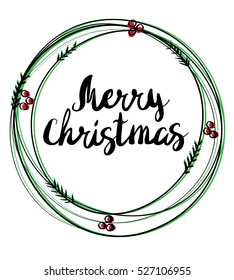 Vector illustration of a sketch greeting Christmas circle with simple text